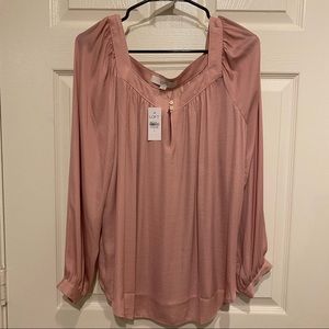 LOFT Square Neck Keyhole Blouse (New with Tags), L, Pink